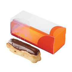 Sweet Vision Rectangle Clear Plastic Eclair Box - Orange Paper Sleeve, Leaf Accent - 7