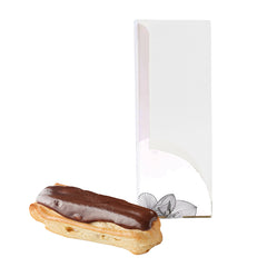 Sweet Vision Rectangle Clear Plastic Eclair Box - White Paper Sleeve, Lotus Accent - 7