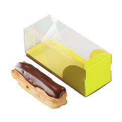 Sweet Vision Rectangle Clear Plastic Eclair Box - Green Paper Sleeve, Geometric Line Accent - 7