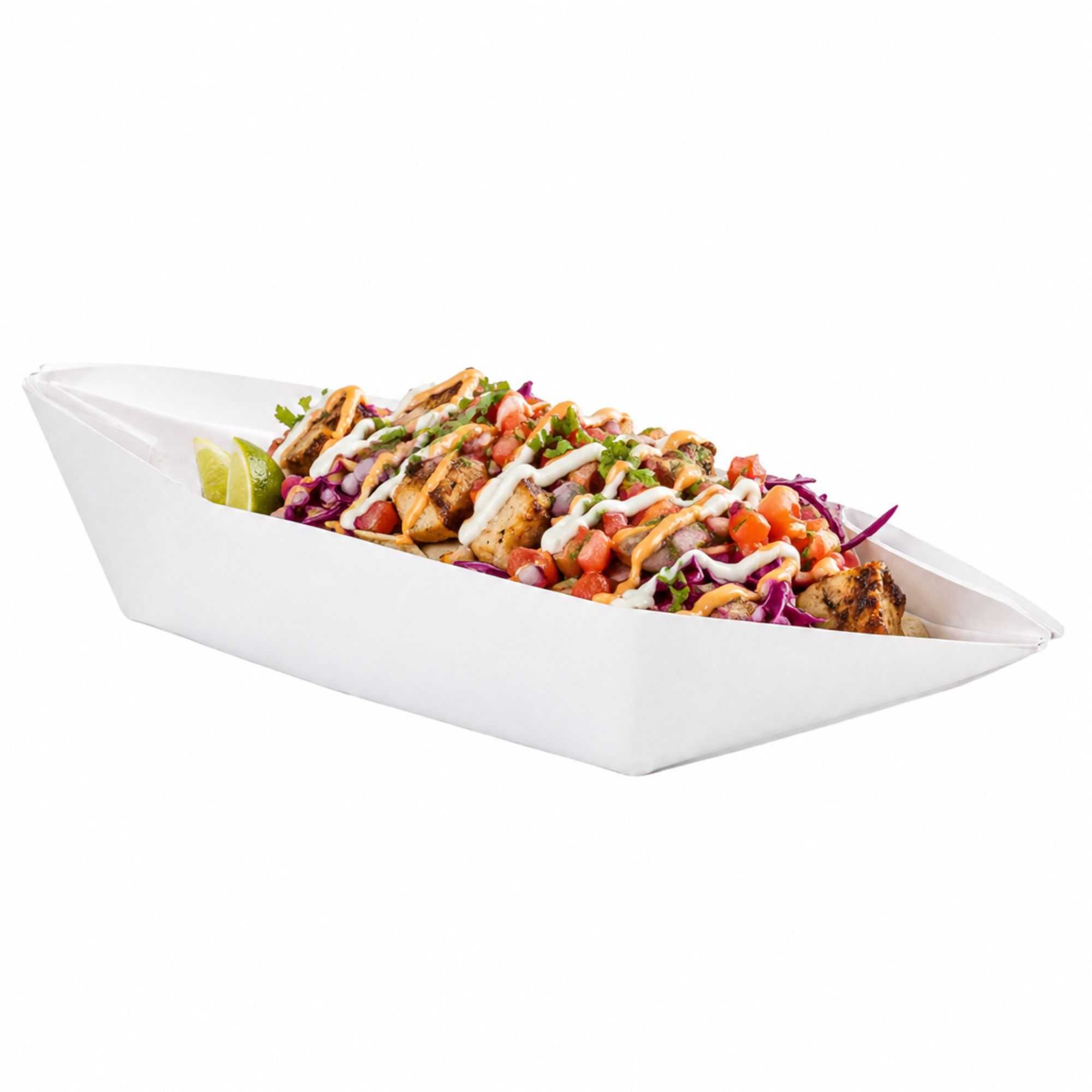 Bio Tek 12 oz White Paper Handmade Origami Boat - Greaseproof - 13 1/2" x 4" x 1 1/2" - 100 count box