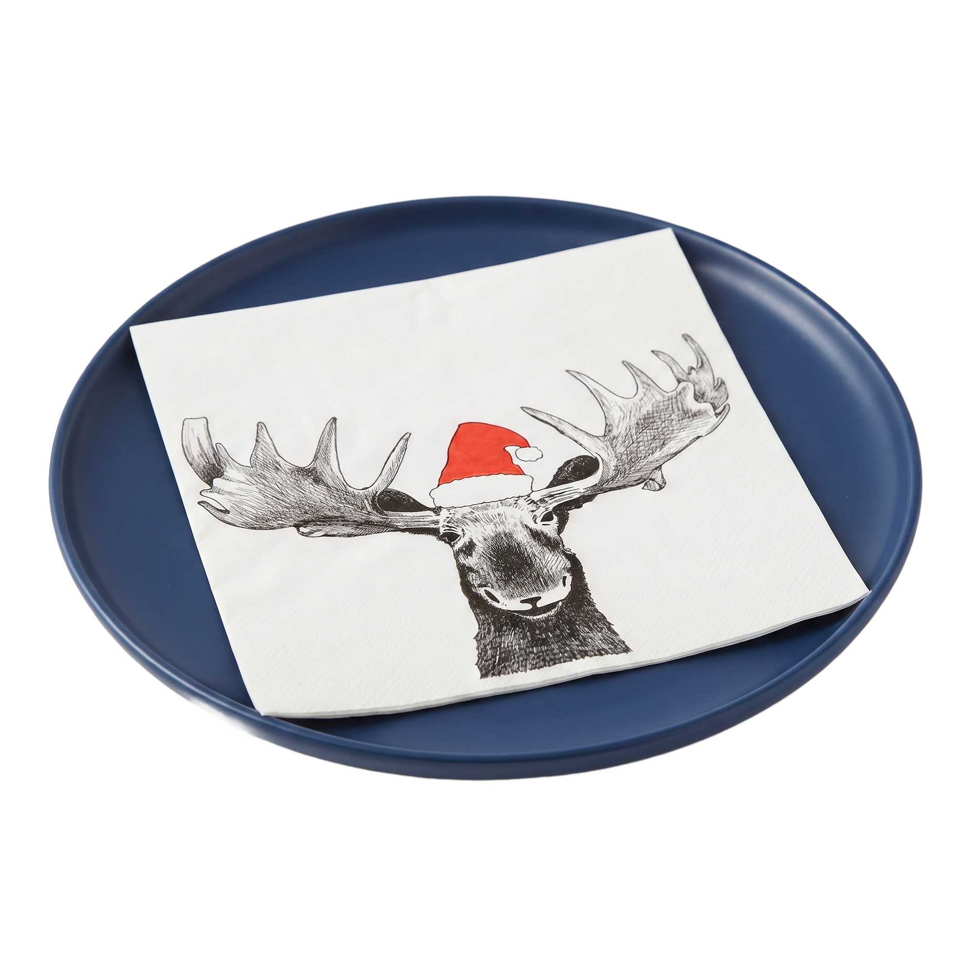 Luxenap White Paper Luncheon Napkin - Holiday Moose - 13" x 13" - 500 count box