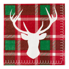 Red / Green Plaid Paper Luncheon Napkin - Reindeer - 13
