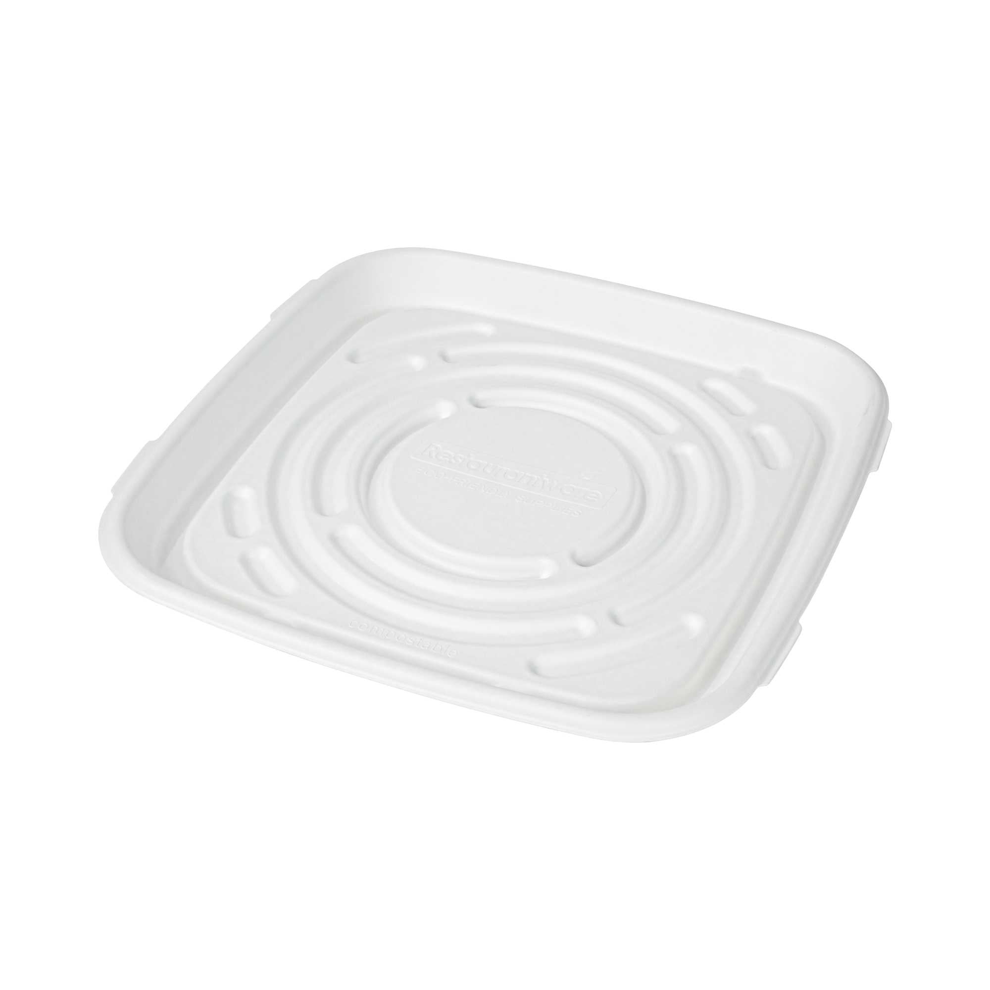 Pulp Safe No PFAS Added Square White Sugarcane / Bagasse Tray - Home Compostable - 12" x 12" - 100 count box