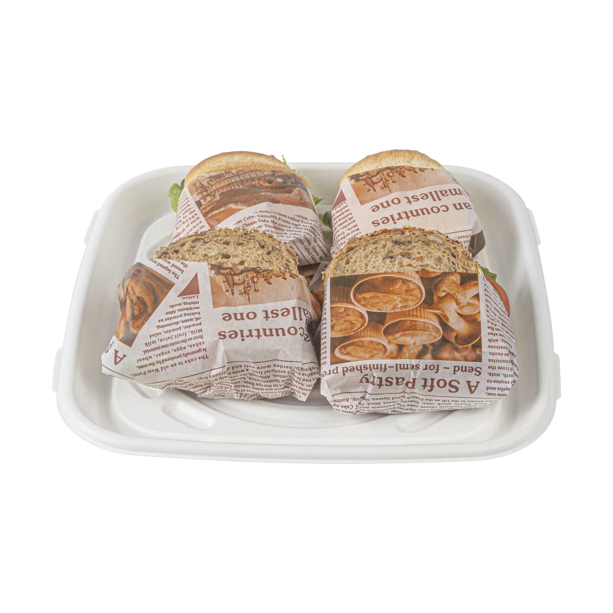 Pulp Safe No PFAS Added Square White Sugarcane / Bagasse Tray - Home Compostable - 12" x 12" - 100 count box