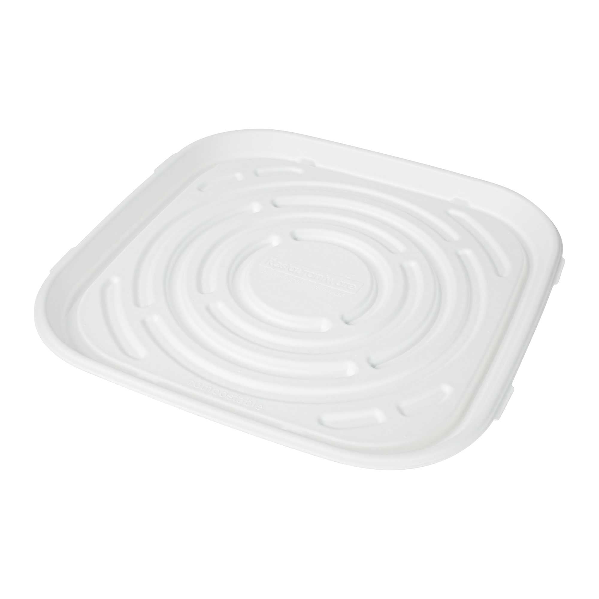 Pulp Safe No PFAS Added Square White Sugarcane / Bagasse Tray - Home Compostable - 16" x 16" - 100 count box