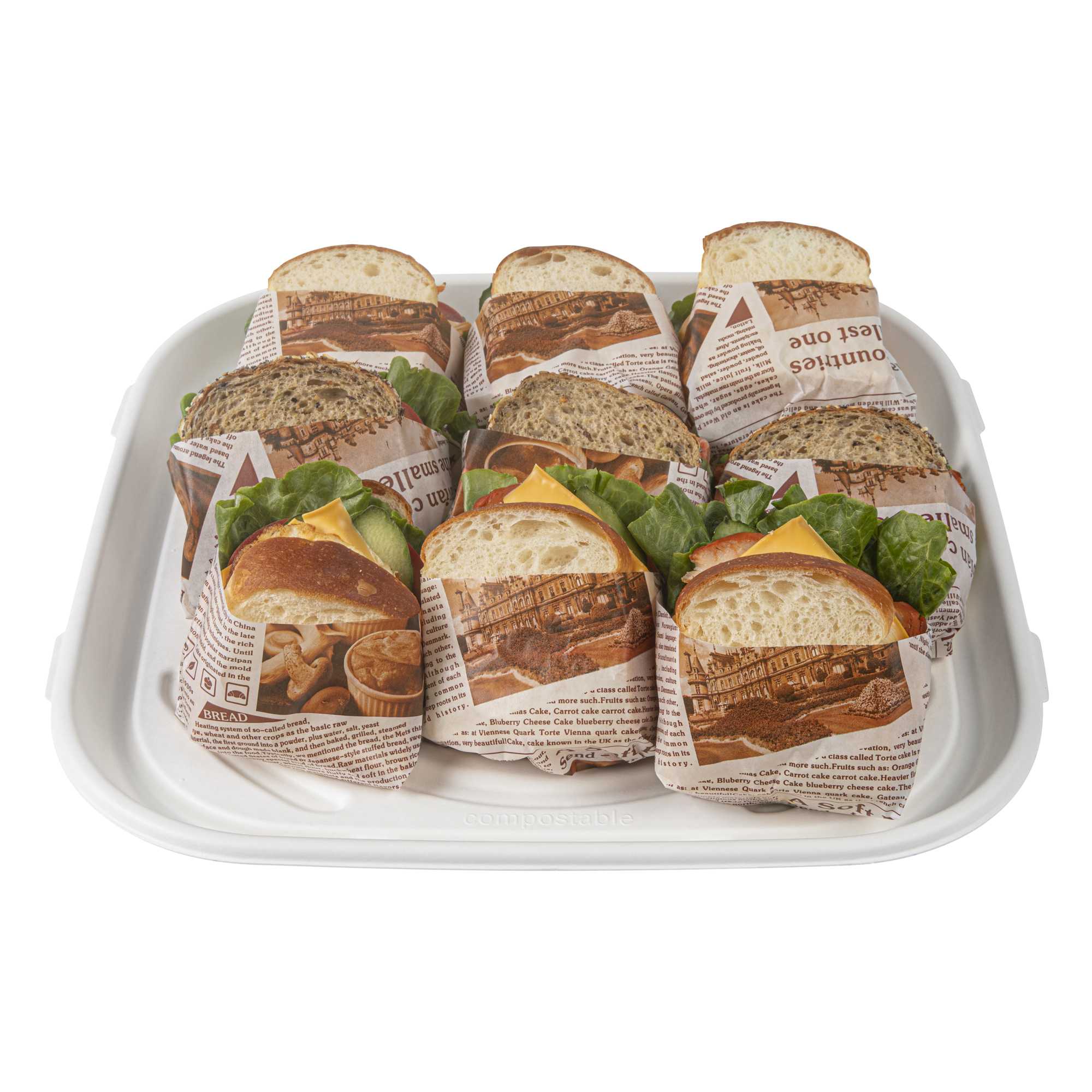 Pulp Safe No PFAS Added Square White Sugarcane / Bagasse Tray - Home Compostable - 16" x 16" - 100 count box