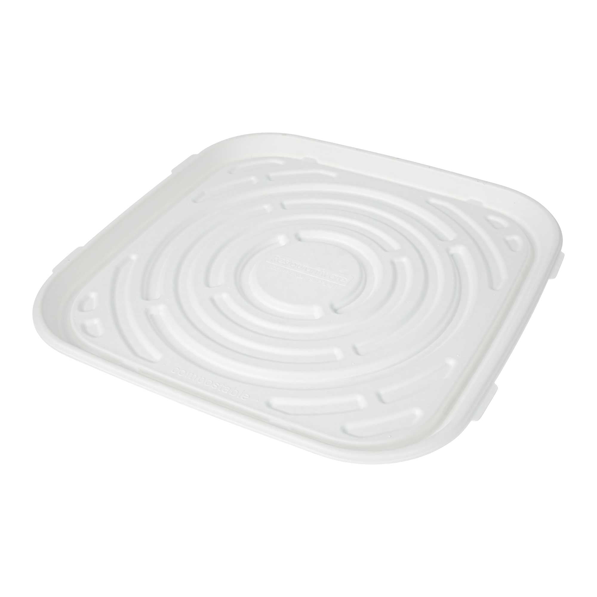 Pulp Safe No PFAS Added Square White Sugarcane / Bagasse Tray - Home Compostable - 18" x 18" - 100 count box