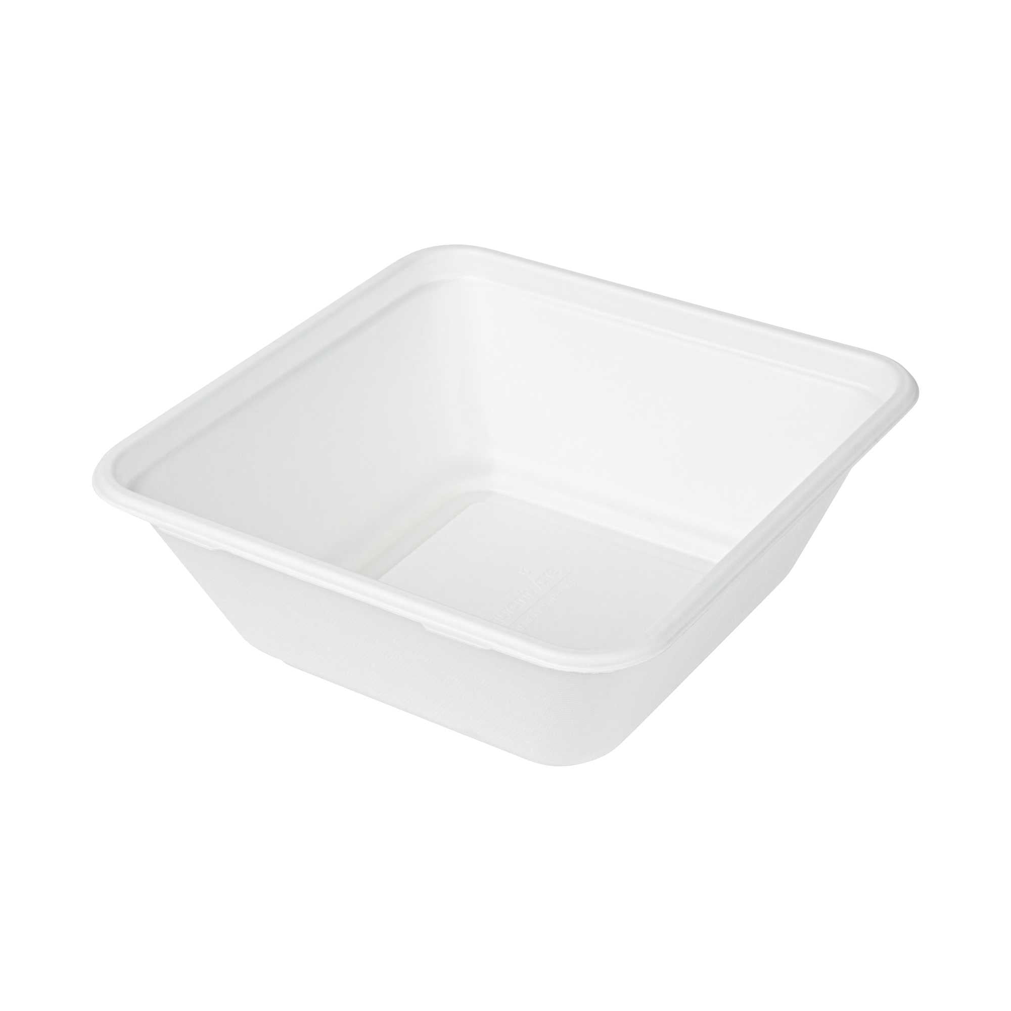 Pulp Safe No PFAS Added 128 oz Square White Sugarcane / Bagasse Serving Bowl - Home Compostable - 10" x 10" x 3 3/4" - 100 count box