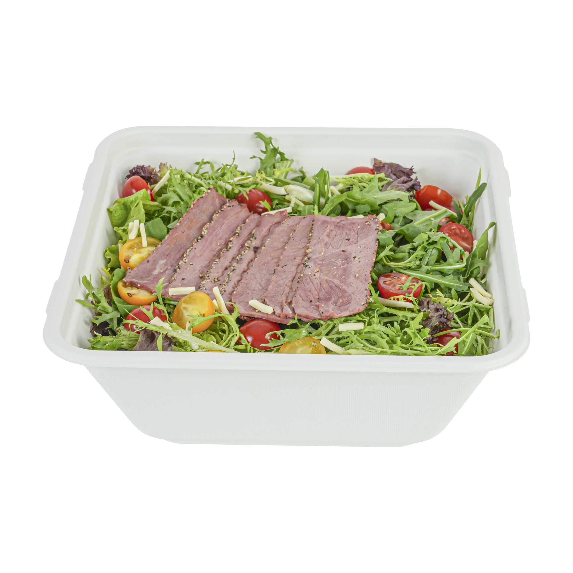 Pulp Safe No PFAS Added 160 oz Square White Sugarcane / Bagasse Serving Bowl - Home Compostable - 10 3/4" x 10 3/4" x 4" - 100 count box