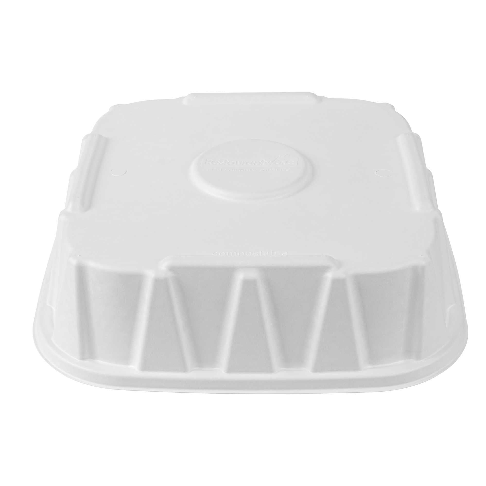 Pulp Safe No PFAS Added Square White Sugarcane / Bagasse Tray Lid - Home Compostable, Fits 16" - 100 count box