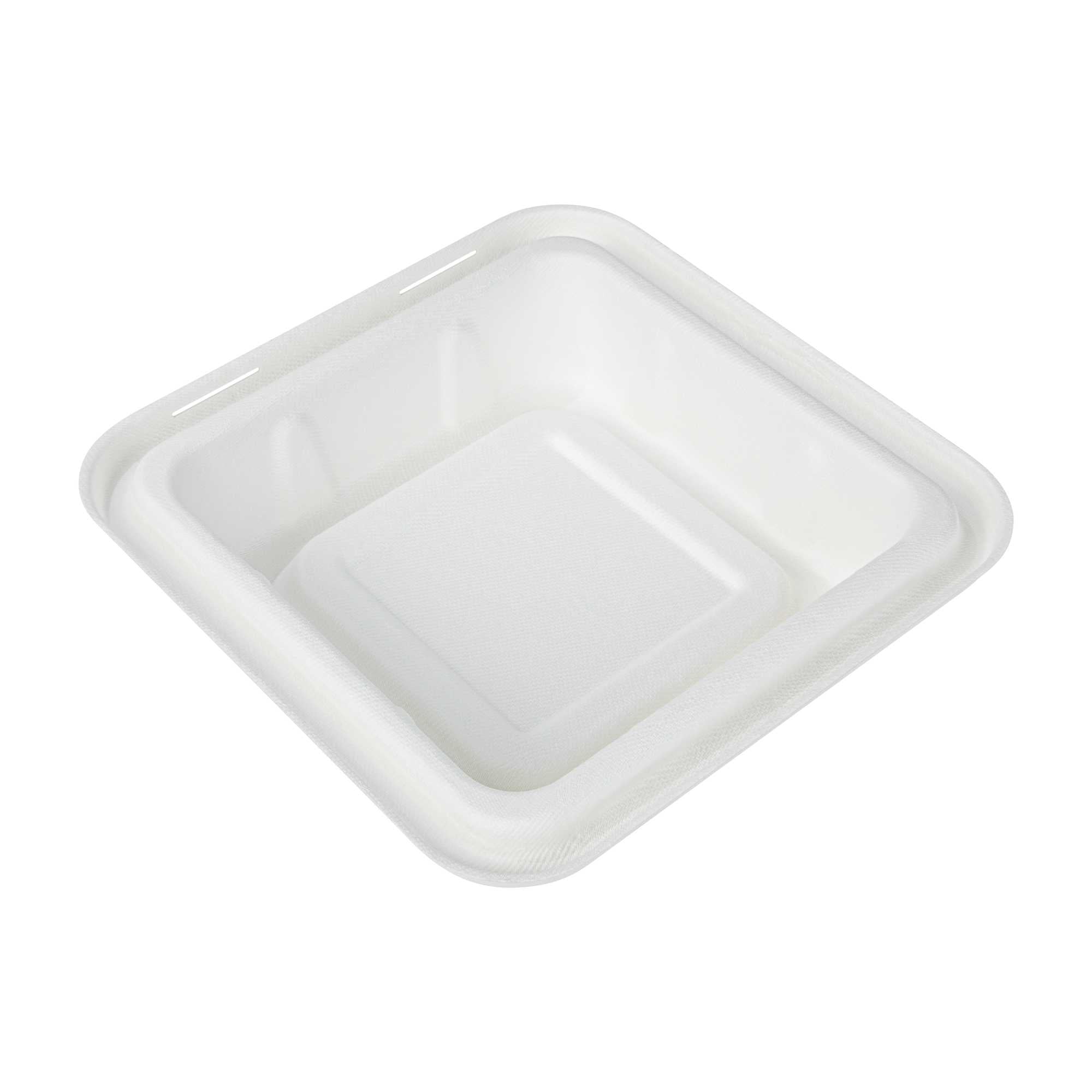 Pulp Safe No PFAS Added Square White Sugarcane / Bagasse Serving Bowl Lid - Home Compostable, Fits 80 oz - 100 count box