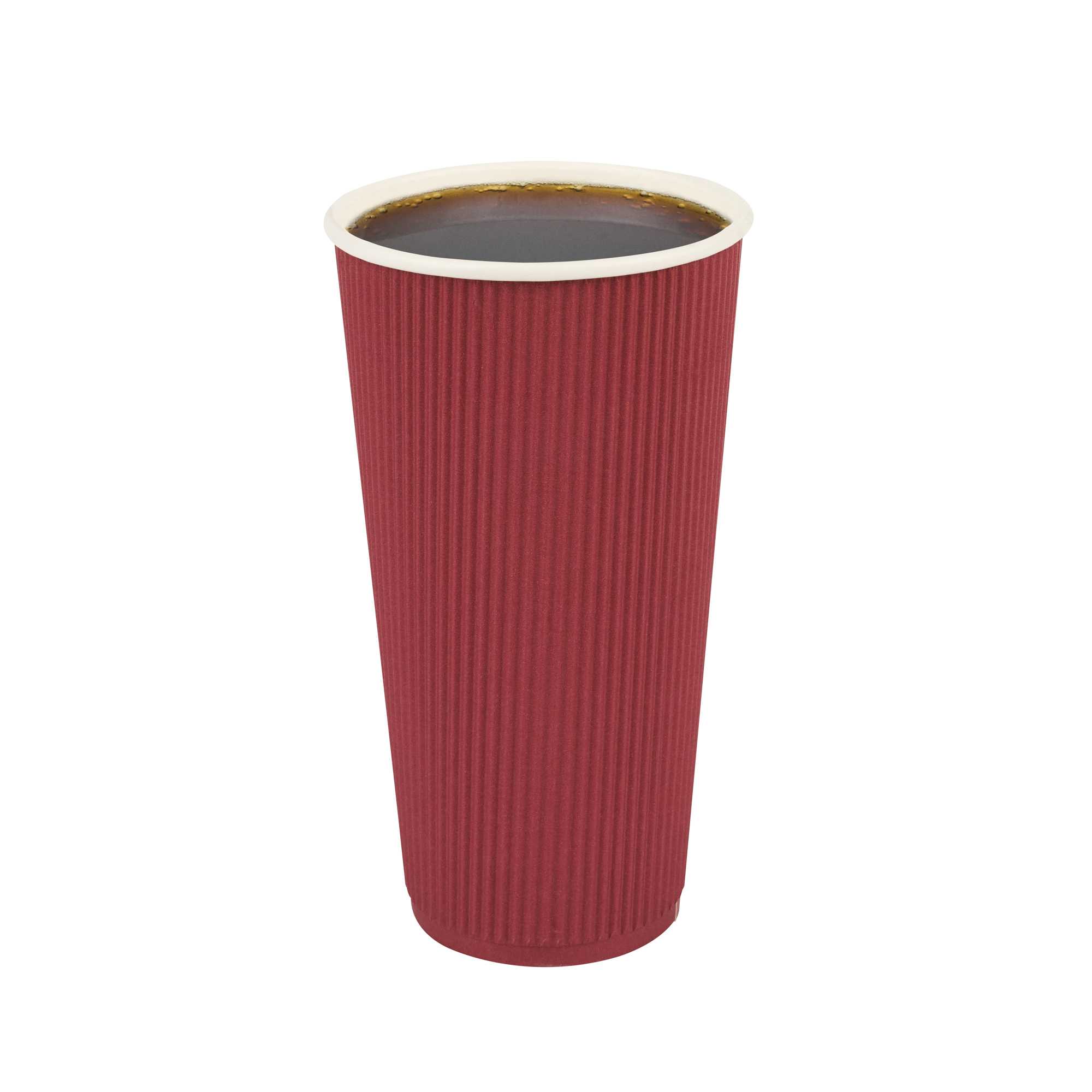 20 oz Crimson Paper Coffee Cup - Ripple Wall - 3 1/2" x 3 1/2" x 6 1/4" - 250 count box