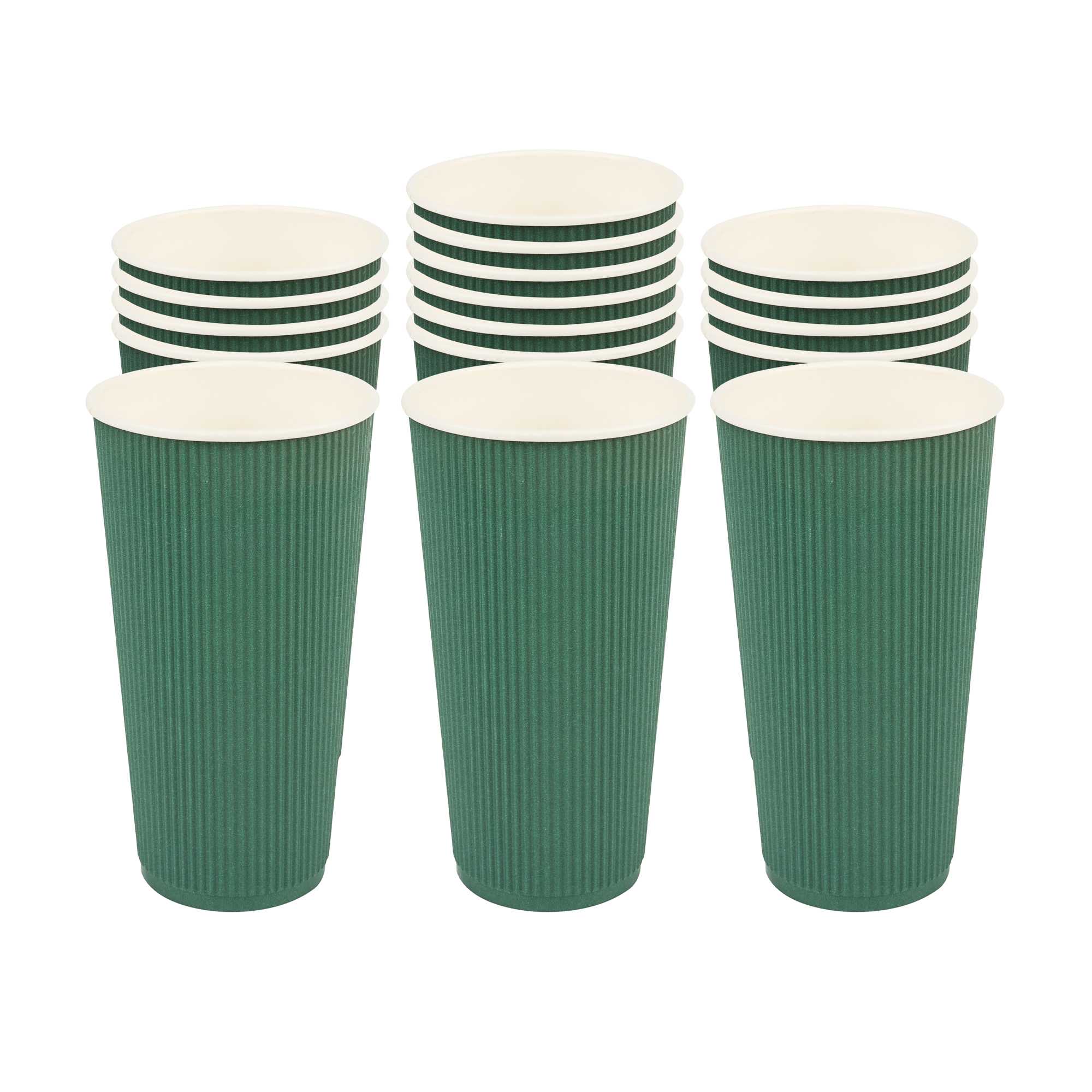 20 oz Forest Green Paper Coffee Cup - Ripple Wall - 3 1/2" x 3 1/2" x 6 1/4" - 10 count box