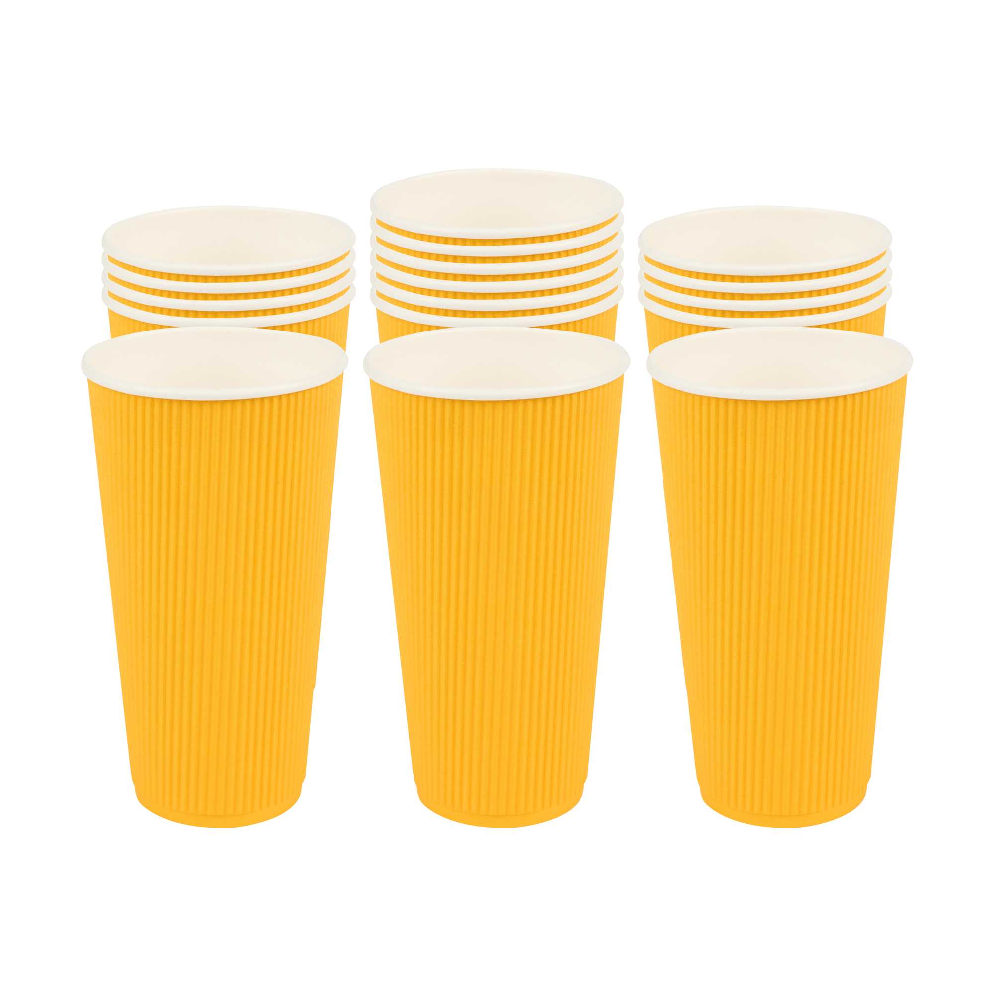 20 oz Yellow Paper Coffee Cup - Ripple Wall - 3 1/2" x 3 1/2" x 6 1/4" - 10 count box