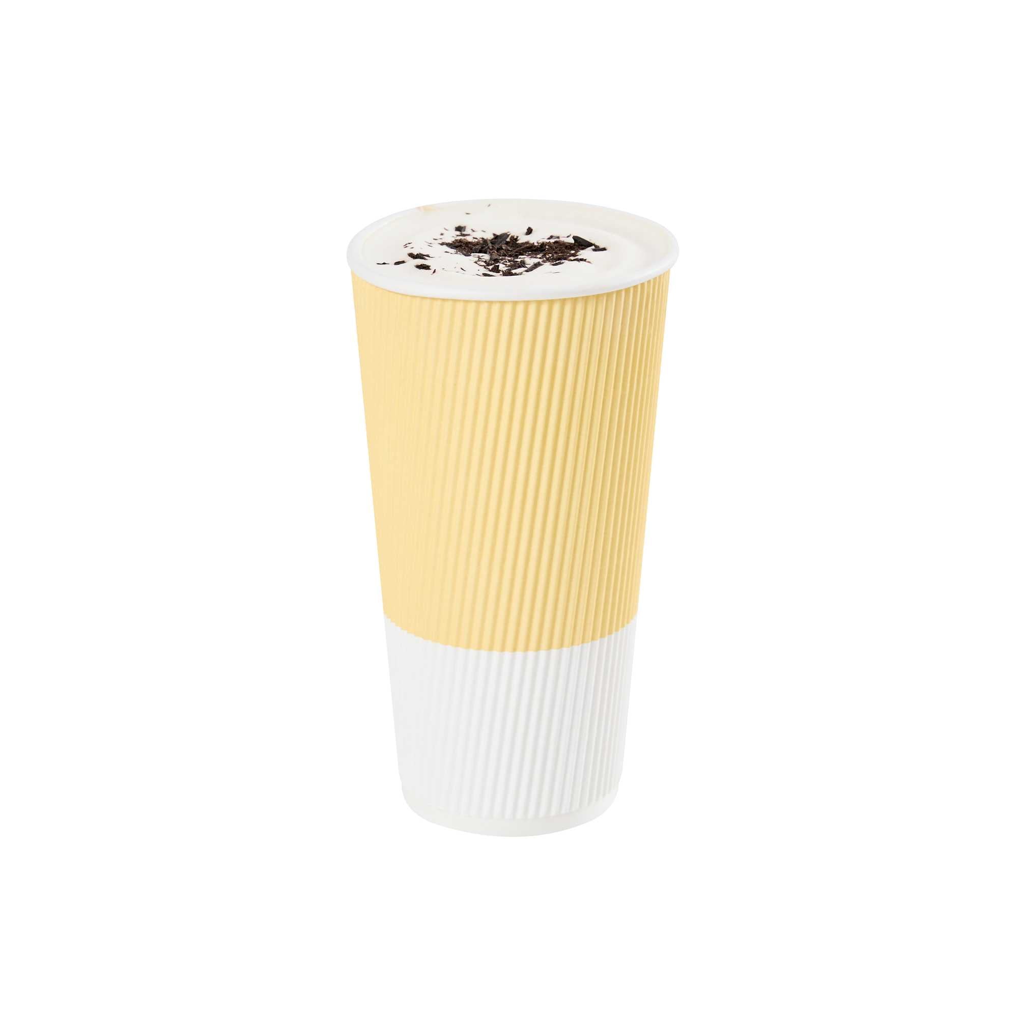 20 oz Light Yellow Paper Coffee Cup - Ripple Wall - 3 1/2" x 3 1/2" x 6 1/4" - 250 count box