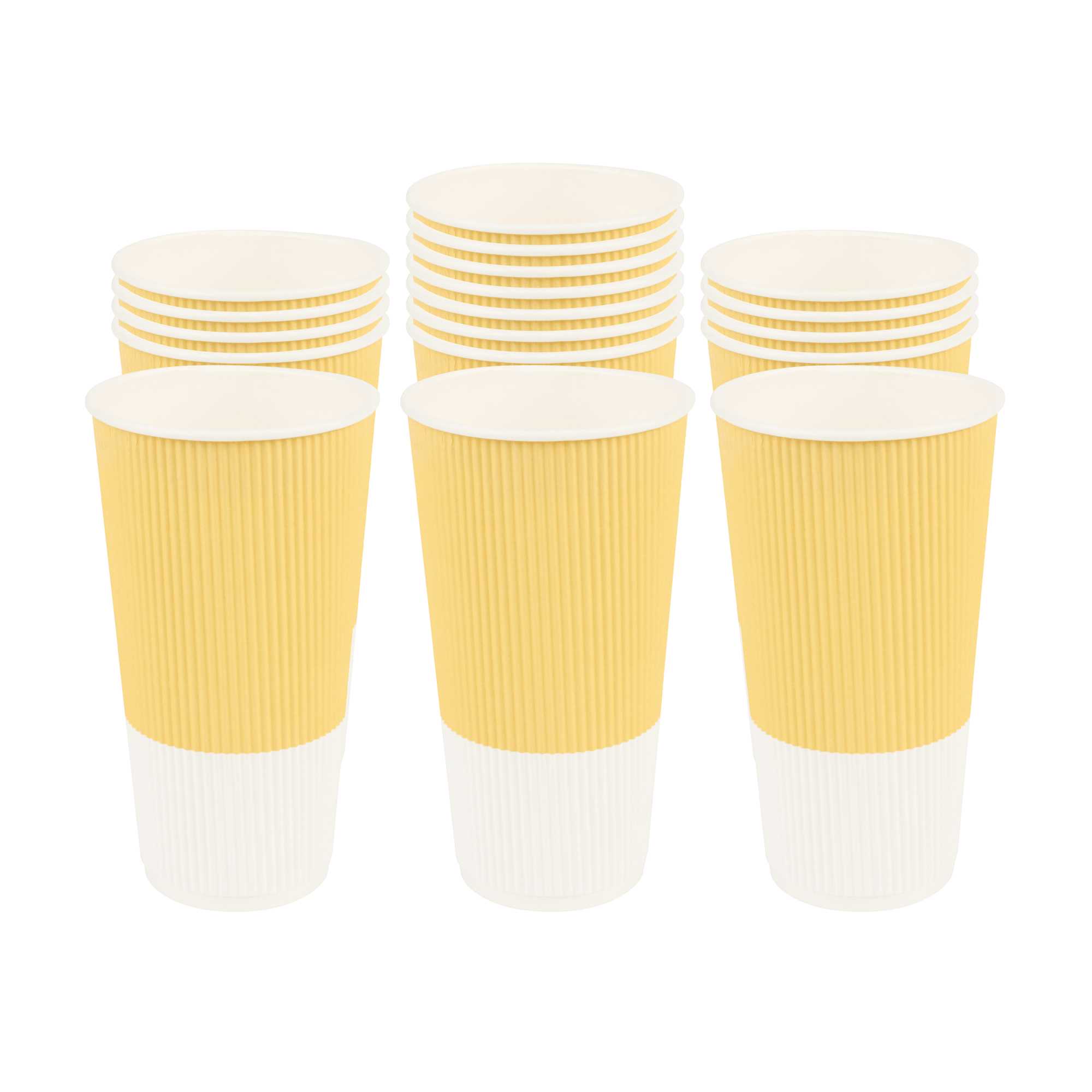20 oz Light Yellow Paper Coffee Cup - Ripple Wall - 3 1/2" x 3 1/2" x 6 1/4" - 250 count box