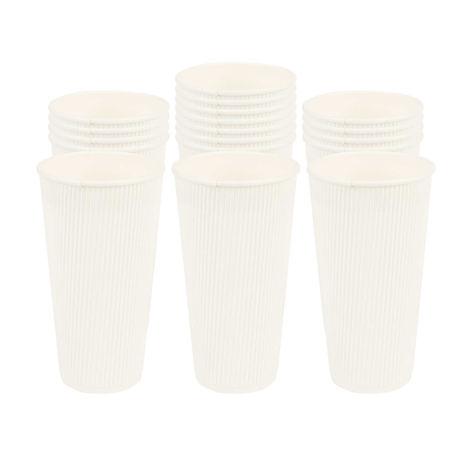 20 oz White Paper Coffee Cup - Ripple Wall - 3 1/2" x 3 1/2" x 6 1/4" - 250 count box