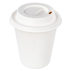 Restpresso White Sugarcane / Bagasse Coffee Cup Lid - Fits 8, 12, 16 and 20 oz, Compostable - 500 count box