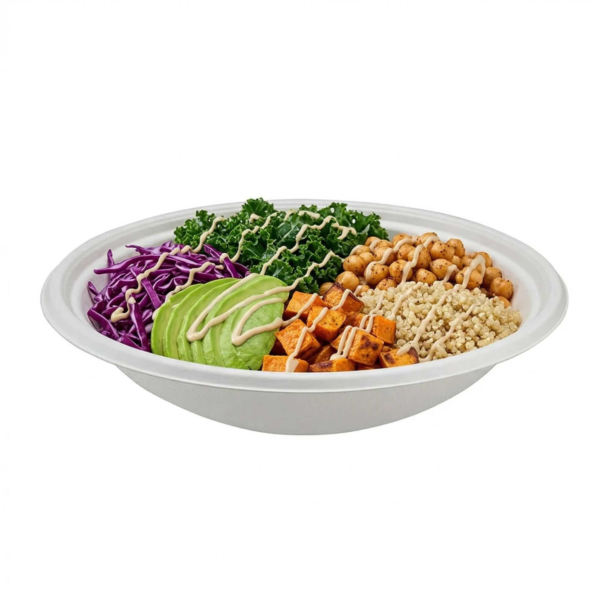 Pulp Tek 32 oz Round White Sugarcane / Bagasse Serving Bowl - 9" x 9" x 2" - 100 count box