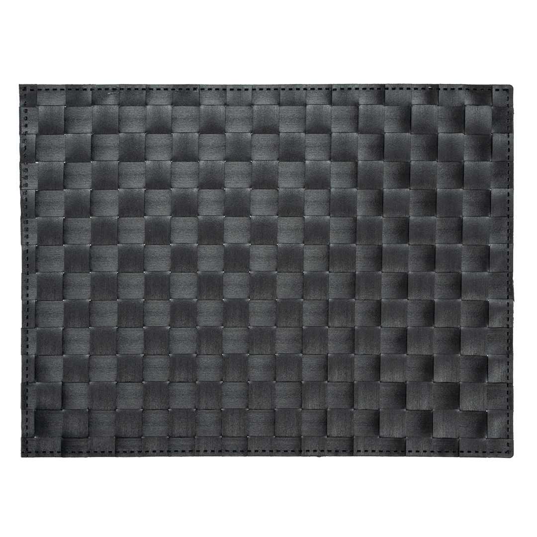Macroweave Rectangle Black Woven Placemat - 16" x 12" - 6 count box