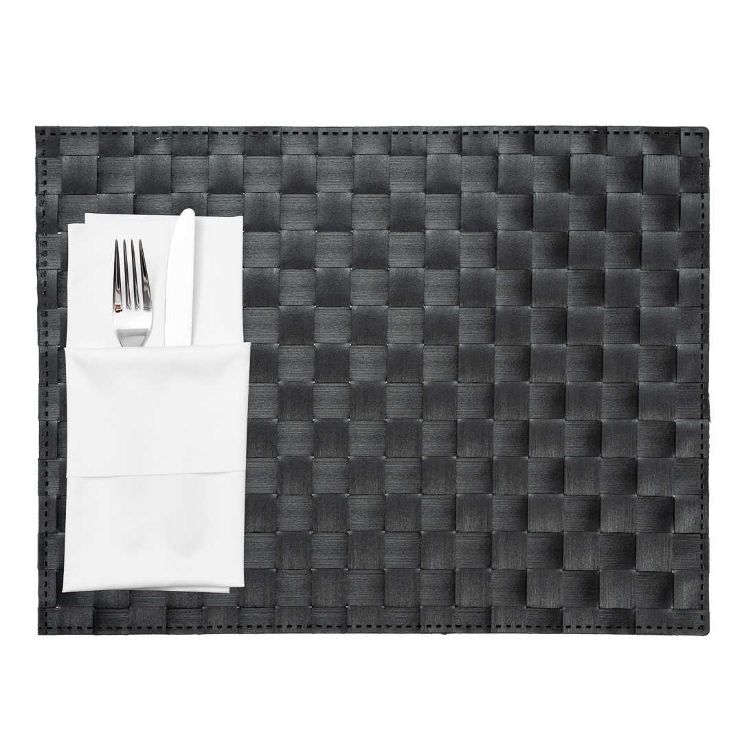 Macroweave Rectangle Black Woven Placemat - 16" x 12" - 6 count box