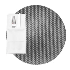 Amalfi Basketweave Woven Round Metallic Gray Pearl Placemat - 15