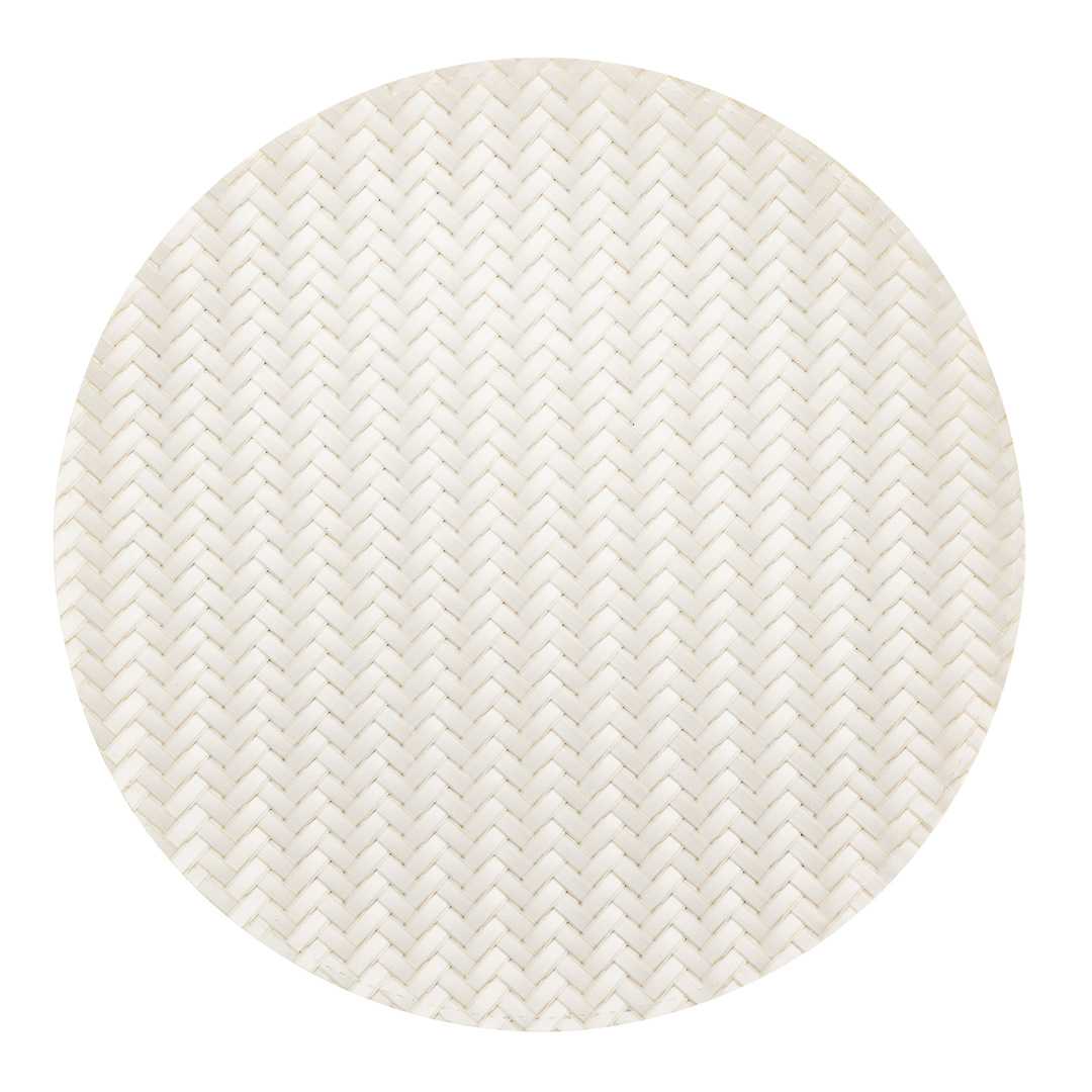 Amalfi Basketweave Woven Round White Pearl Placemat - 15" x 15" - 6 count box