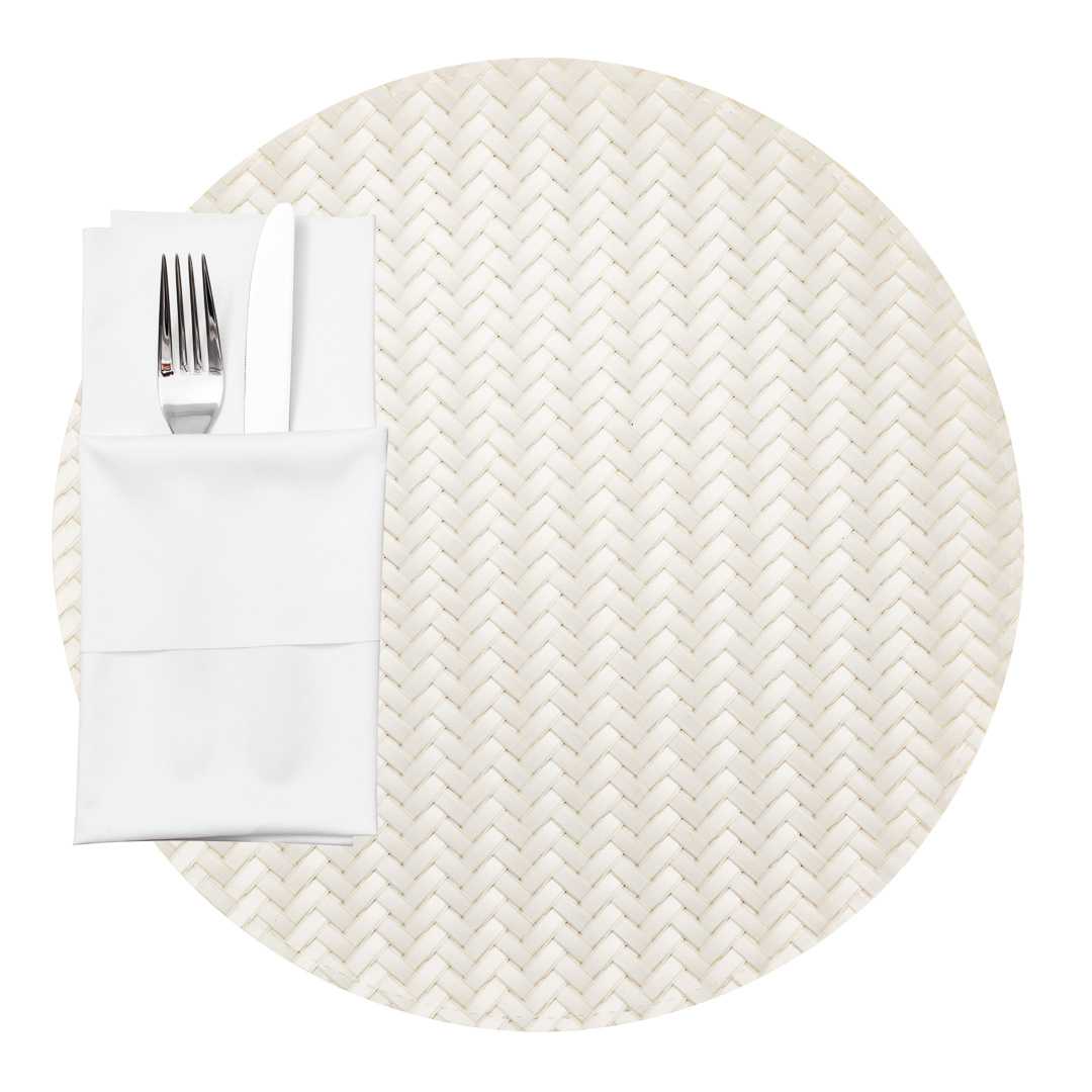 Amalfi Basketweave Woven Round White Pearl Placemat - 15" x 15" - 6 count box