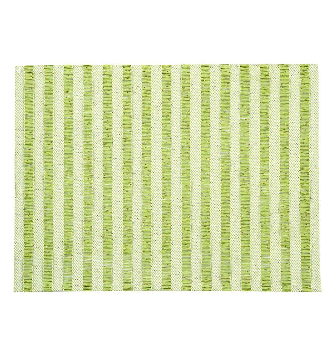 Carmel Mesh Green Striped Placemat - 16" x 12" - 6 count box