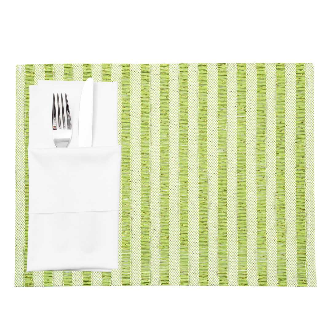 Carmel Mesh Green Striped Placemat - 16" x 12" - 6 count box
