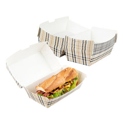 Bio Tek Rectangle Plaid Paper Hot Dog / Sandwich Clamshell Container - 6 3/4