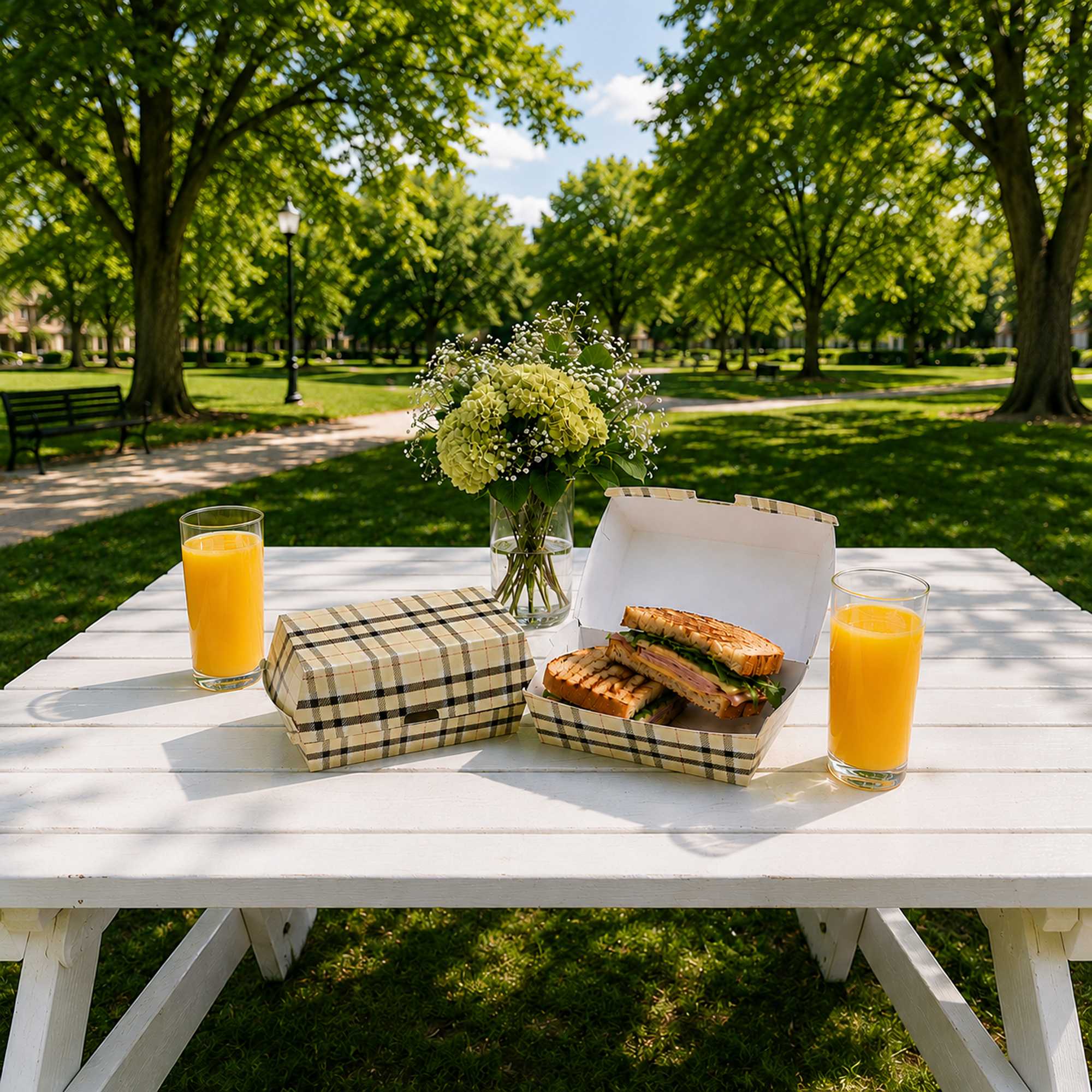 Container Sandwich Rectangular Bio Tek Rectangle Plaid Paper Hot Dog / Sandwich Clamshell Container ...