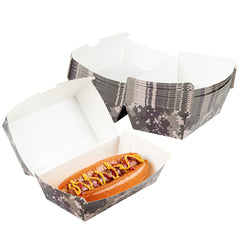 Bio Tek Rectangle Camouflage Paper Hot Dog / Sandwich Clamshell Container - 6 3/4