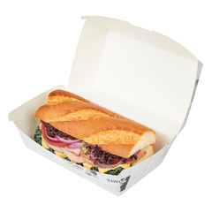Bio Tek Rectangle Newsprint Paper Hot Dog / Sandwich Clamshell Container - 6 3/4