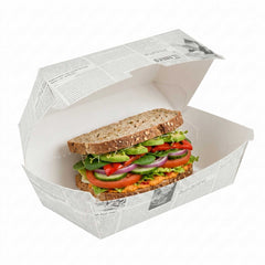 Bio Tek Rectangle Newsprint Paper Hot Dog / Sandwich Clamshell Container - 6 3/4