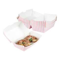 Bio Tek Rectangle Pink and White Stripe Paper Hot Dog / Sandwich Clamshell Container - 6 3/4