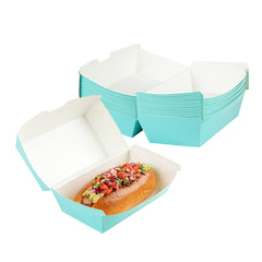 Bio Tek Rectangle Turquoise Paper Hot Dog / Sandwich Clamshell Container - 6 3/4