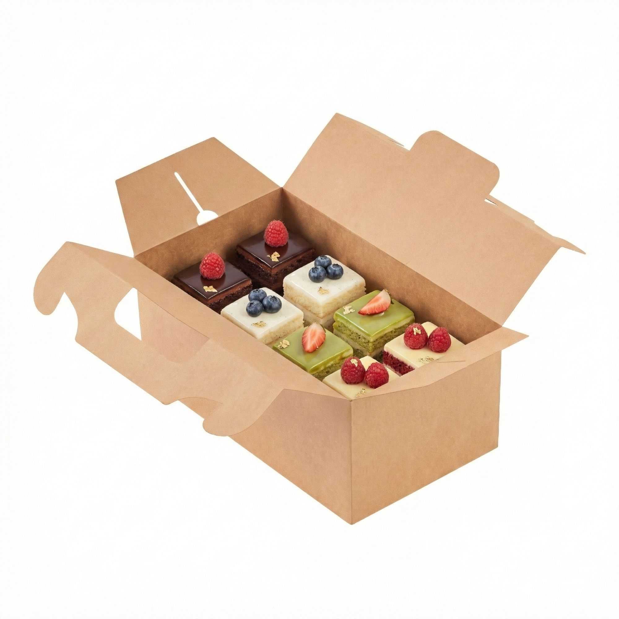 Bio Tek Rectangle Kraft Paper Cake / Take Out Container - with Secure Tab Handle - 10 1/4" x 6" x 6 3/4" - 200 count box