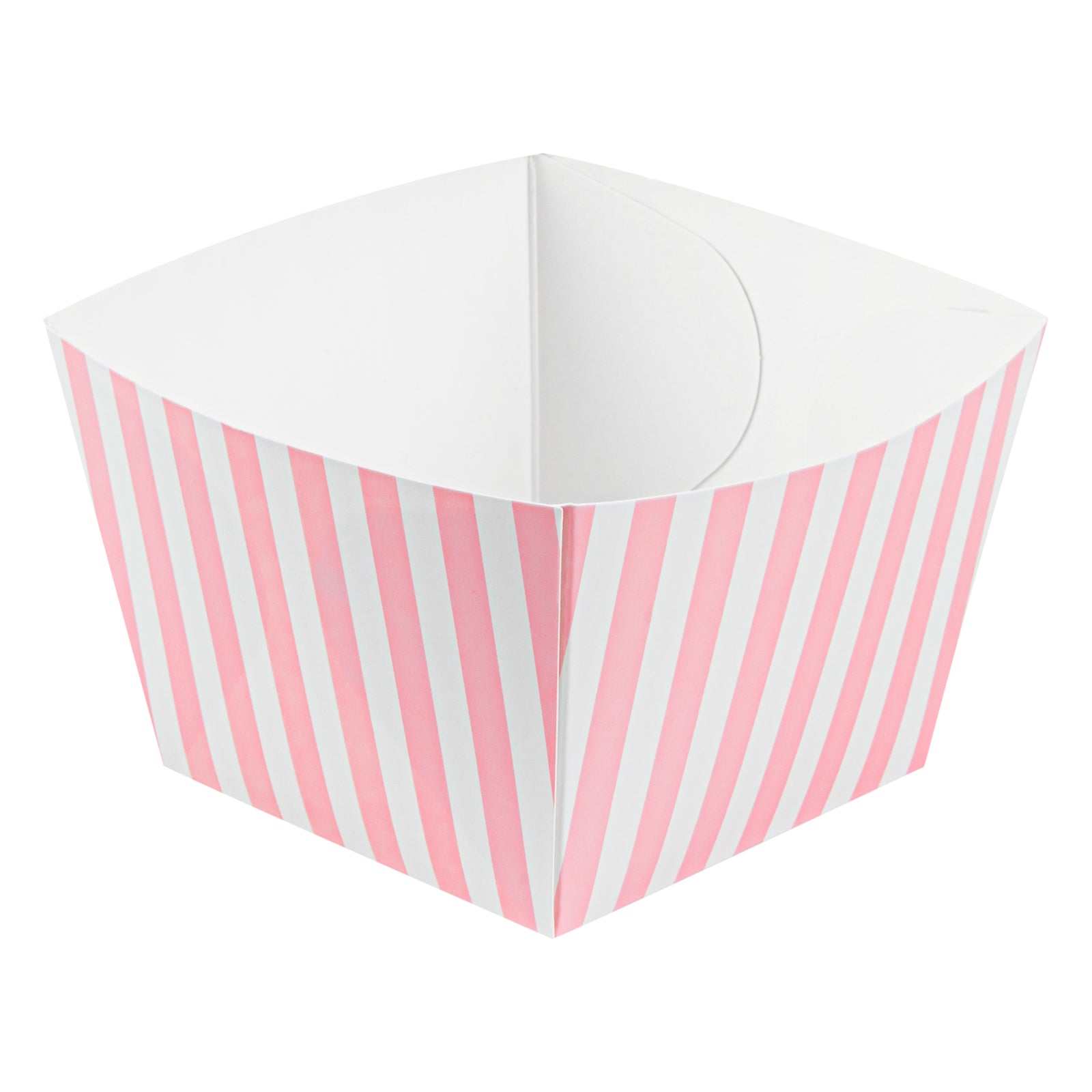 Bio Tek Square Pink and White Stripe Paper Snack Box - 5 1/4