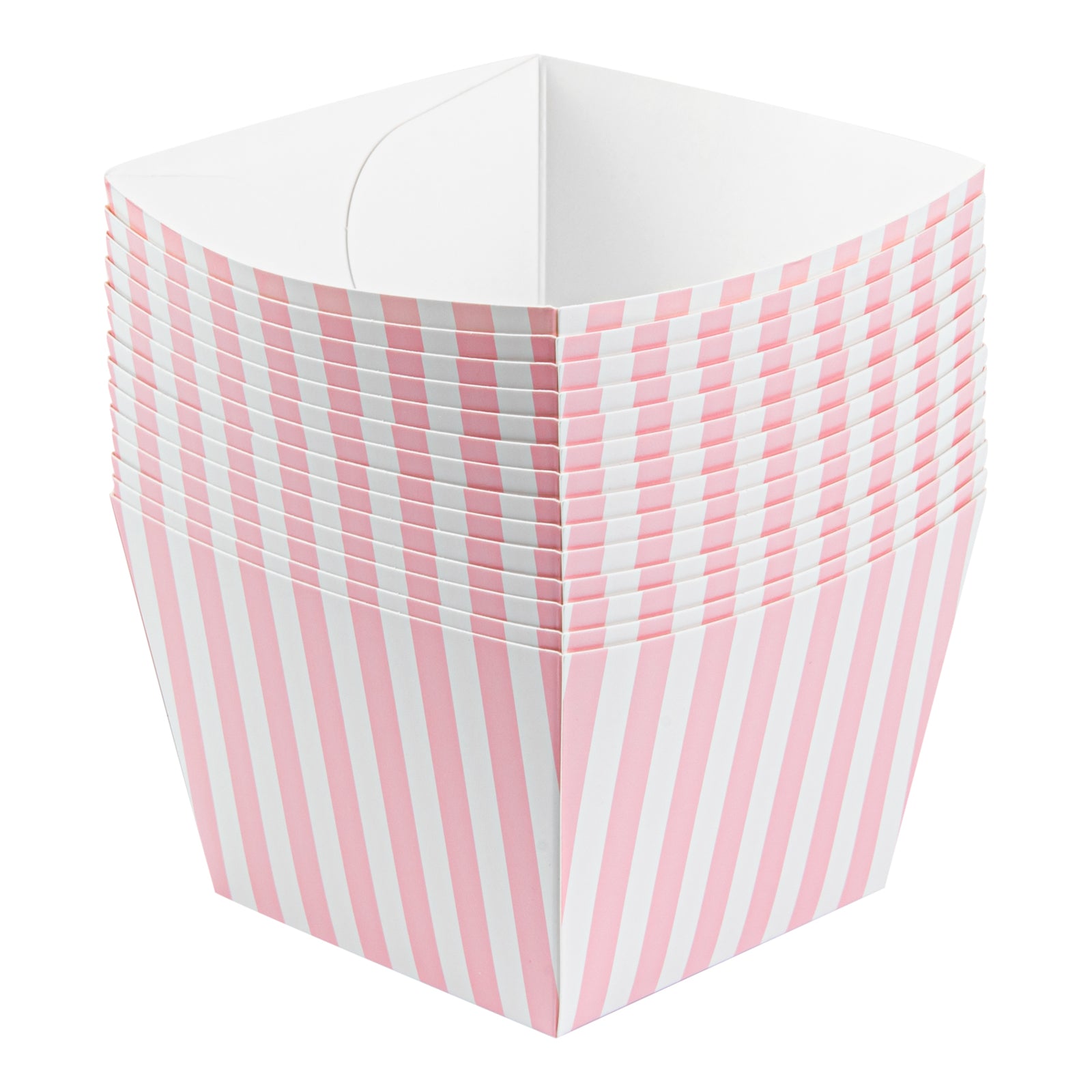 Bio Tek Square Pink and White Stripe Paper Snack Box - 5 1/4