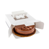 Cater Tek Square White and Gray Paper Cake / Take Out Container - with Pop-Up Handle, Window - 9" x 9" x 3 1/2" - 50 count box