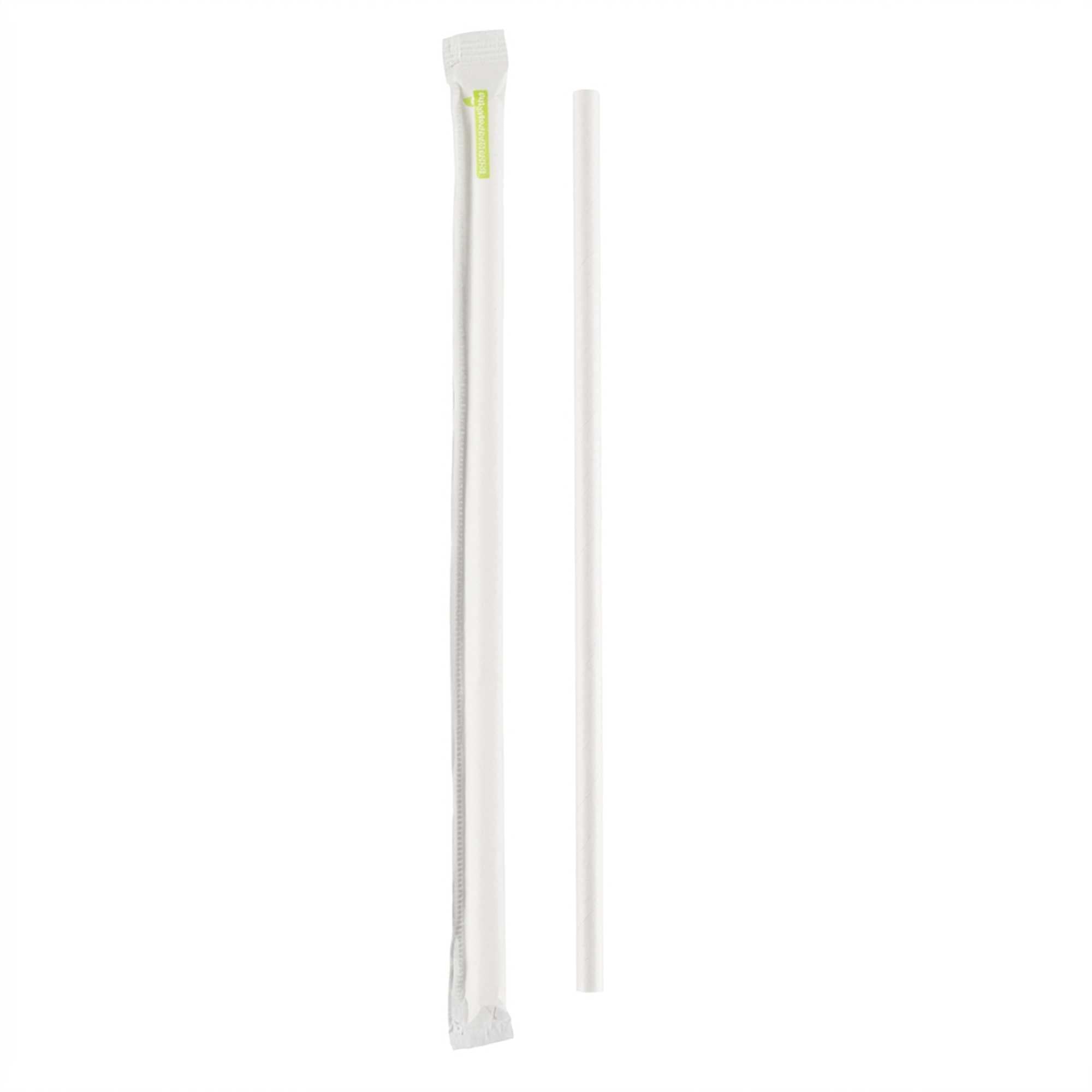 Bev Tek White Paper Straw - Wrapped, Biodegradable, 7.5mm - 10" - 1000 count box