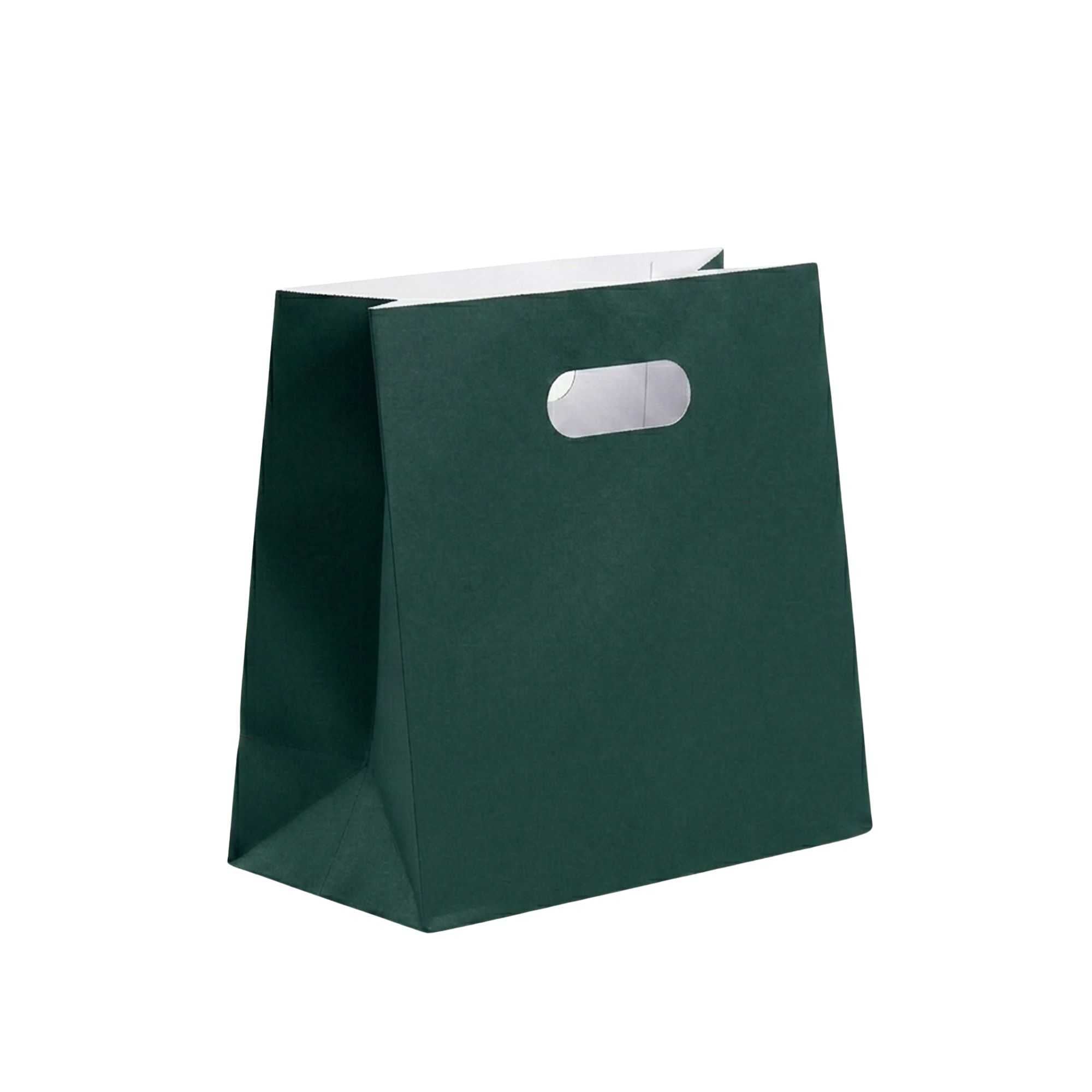 Bag Tek Rectangle Forest Green Paper Take Out Bag - with Handles - 11" x 7" x 11" - 100 count box