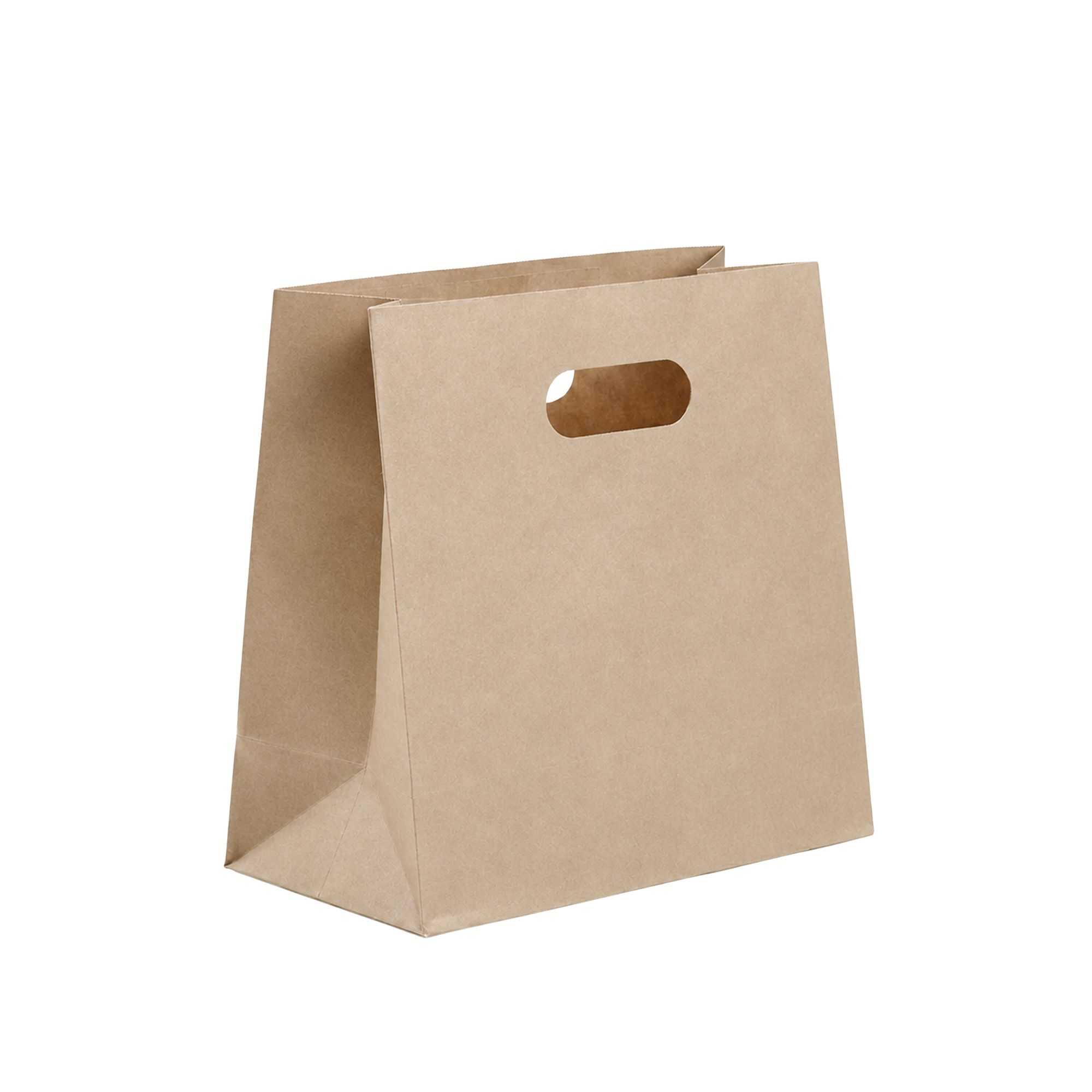 Bag Tek Rectangle Kraft Paper Take Out Bag - with Handles - 11" x 7" x 11" - 100 count box