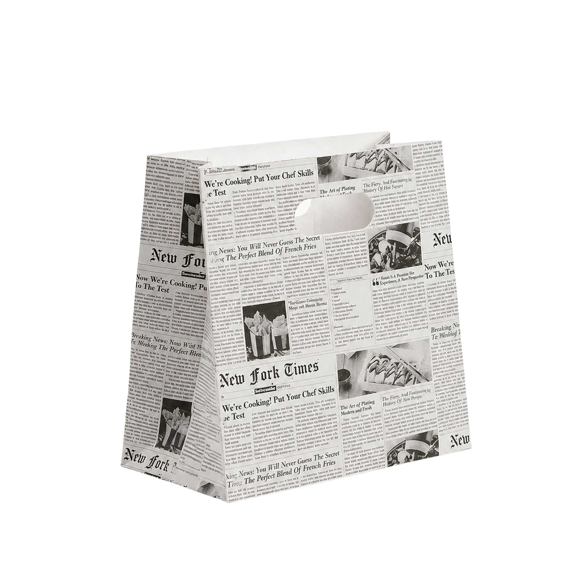 Bag Tek Rectangle Newsprint Paper Take Out Bag - with Handles - 11" x 7" x 11" - 100 count box