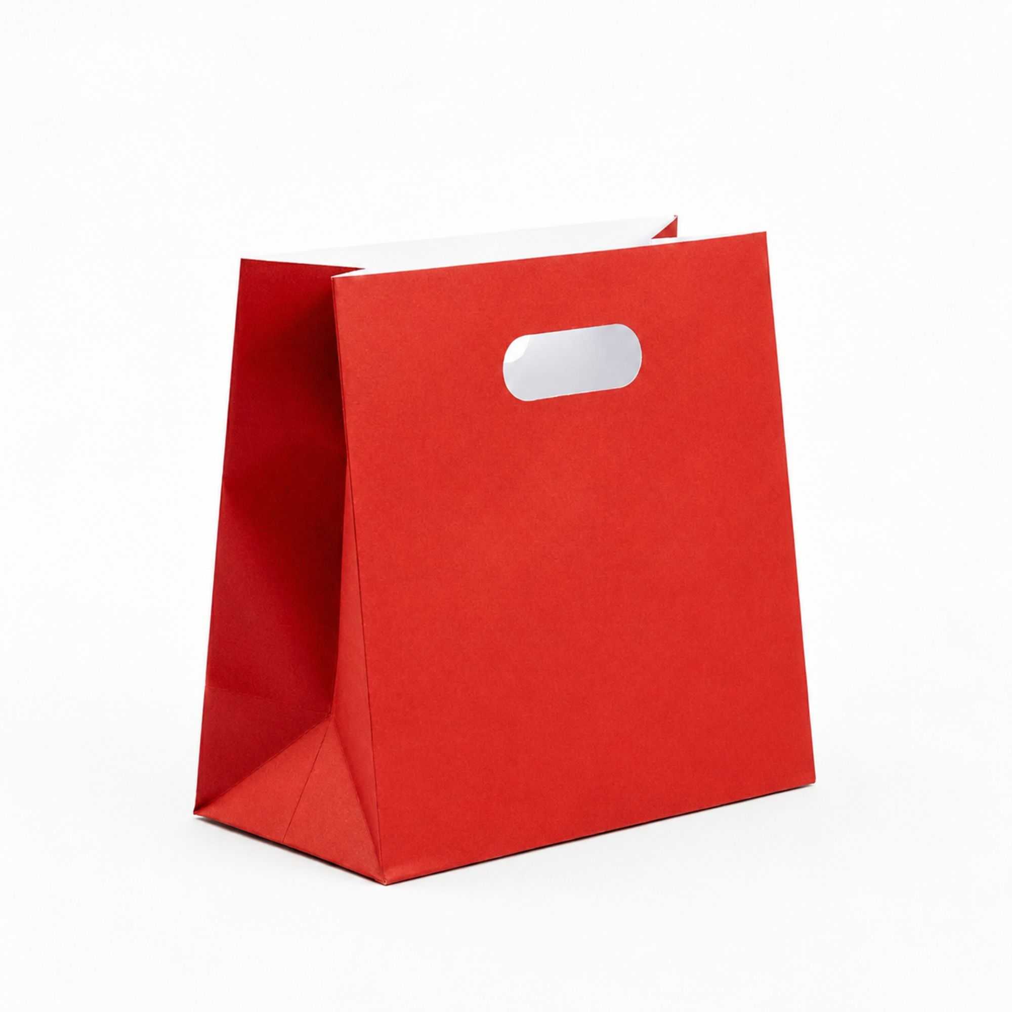Bag Tek Rectangle Red Paper Take Out Bag - with Handles - 11" x 7" x 11" - 100 count box