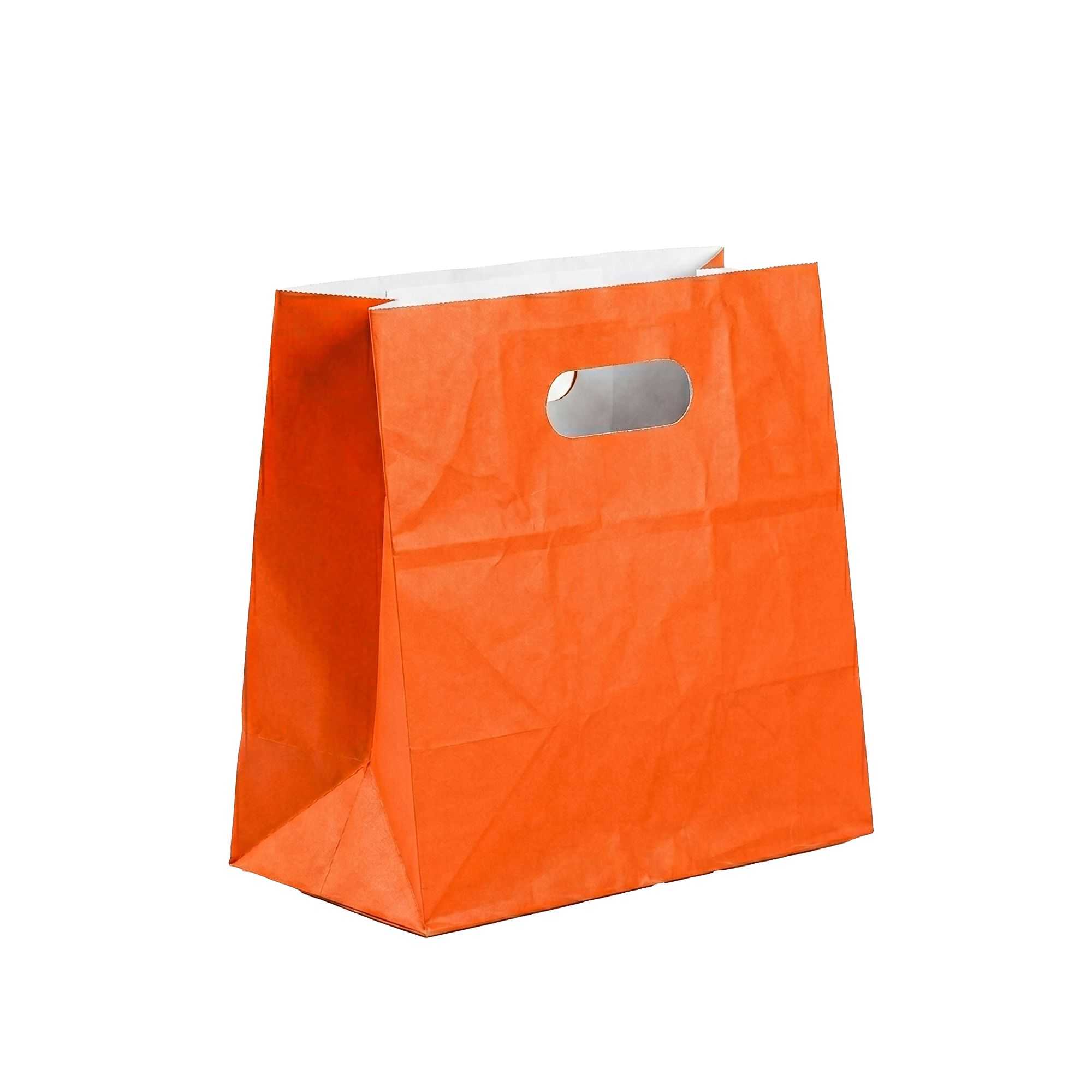 Bag Tek Rectangle Tangerine Orange Paper Take Out Bag - with Handles - 11" x 7" x 11" - 100 count box