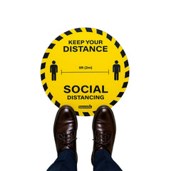 RW Smart Round Yellow Social Distancing Floor / Wall Decal - Keep Your Distance - 15
