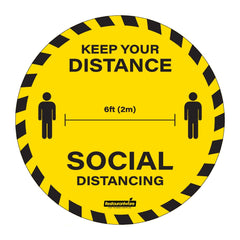 RW Smart Round Yellow Social Distancing Floor / Wall Decal - Keep Your Distance - 15