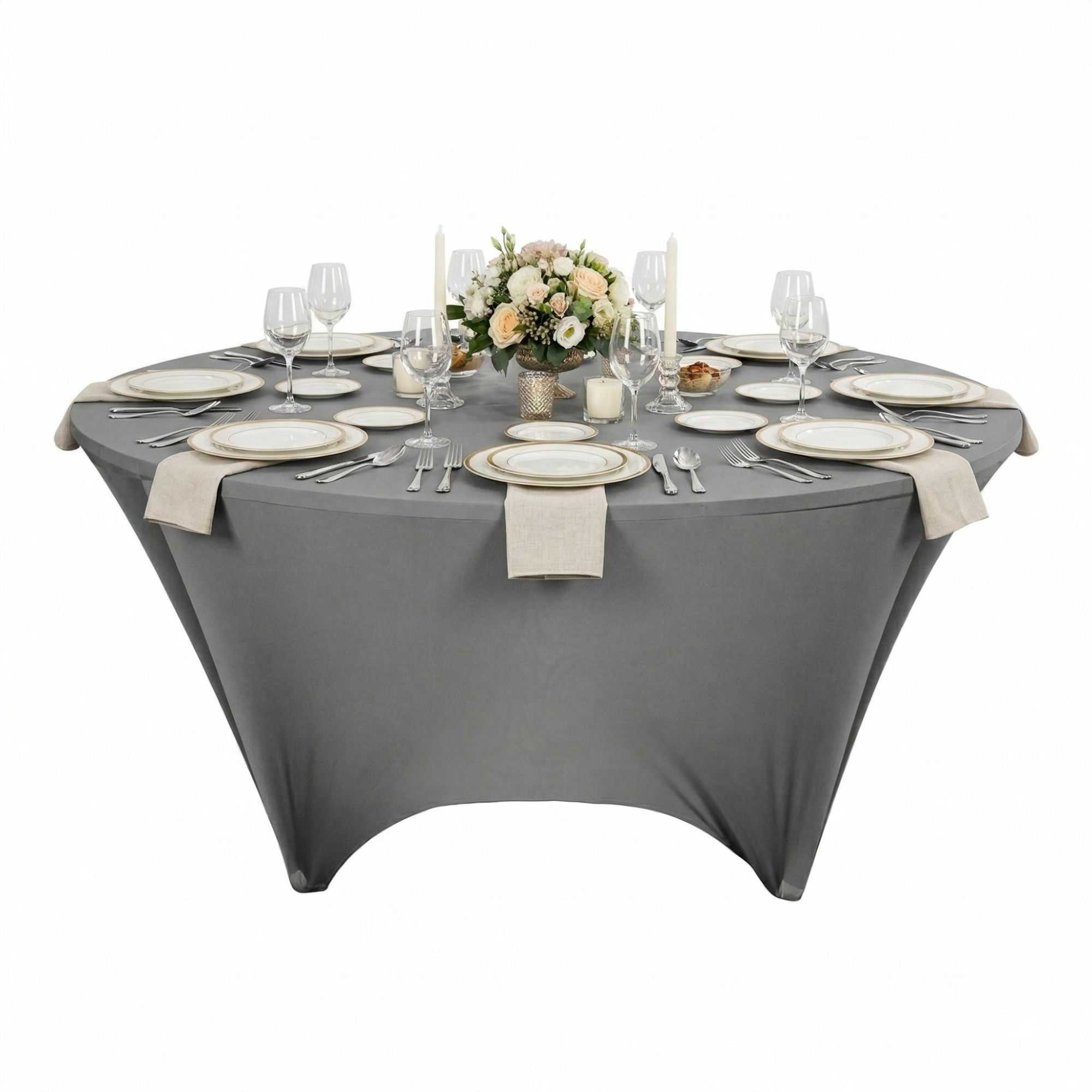 Table Tek Round Charcoal Gray Spandex Table Cover - Contour Cut - 72" - 1 count box